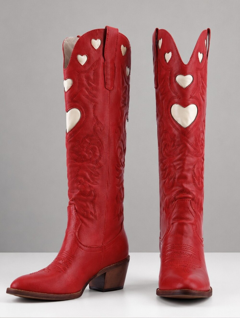 Women’s Red Heart Cutout Cowboy Boots Size 9 Knee High Western Cowgirl Pull On